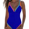 Women S Deep V Neck Sleeveless One Piece Swimsuit With Tie Side Solid Color Contrast Binding