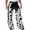 Men's Cow Print Flannel Chaps - Adjustable Waist Open Crotch Biking Pants with Side Tassels for Cowboy/Halloween (S-4XL)