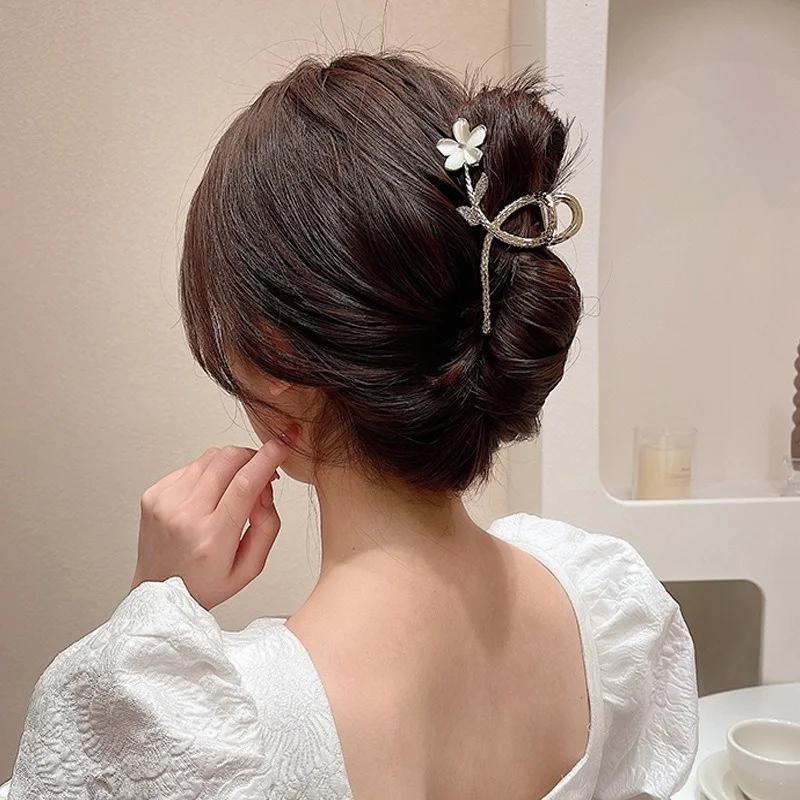 Korean Version Cat Eye Stone Large Flower Hair Clip Fashionable Elegant Pan Hair Grab Clip Hairs Clip Headwear Hair Accessories