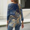 T-shirt da donna T-shirt stampata con bottoni manica a 3/4 Top regolare alla moda quotidiana per il fine settimana, basic con scollo a V