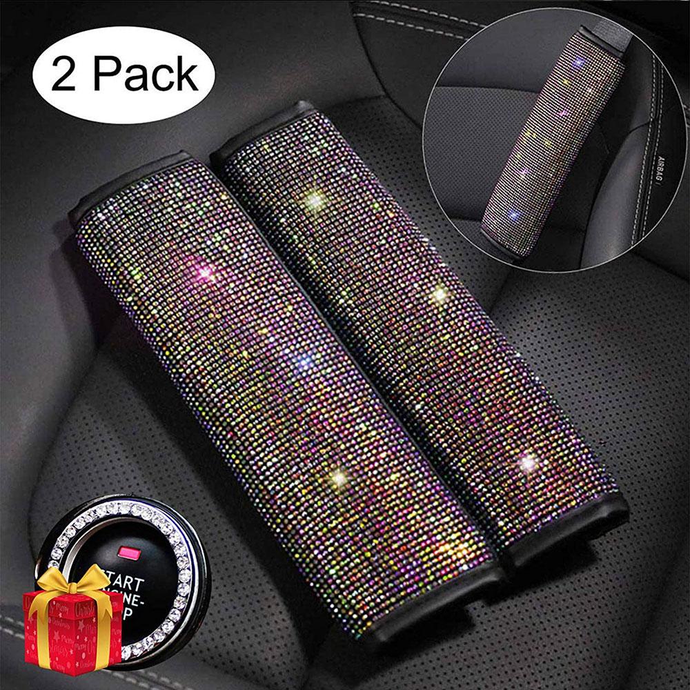 

2pcs Colorful Starry Sky Bronzing Car Seat Belt Cover Diamond PU Leather Auto Safety Belt Shoulder Pad Support Protection