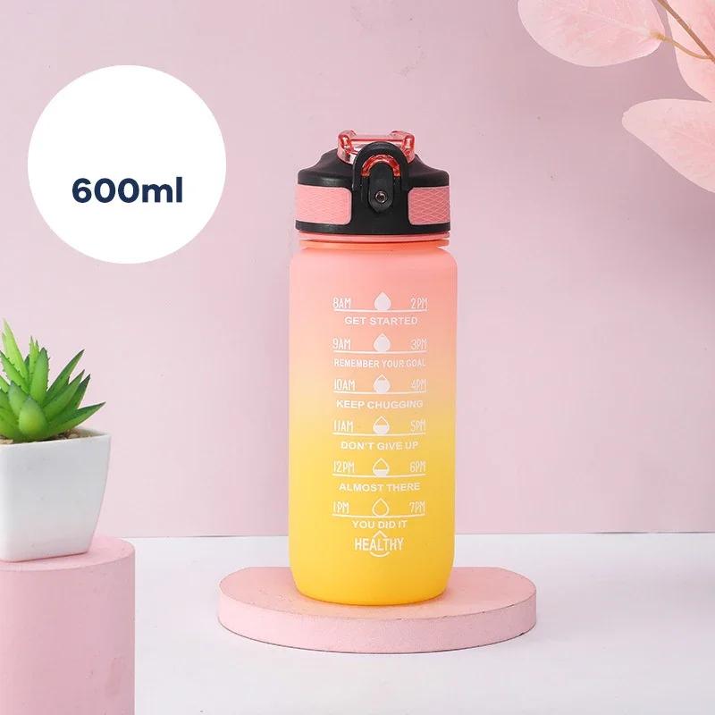 600 ml farebná fľaša na vodu Motivačná fľaša na pitie Športová fľaša na vodu s časomierou Prenosné opakovane použiteľné plastové poháre