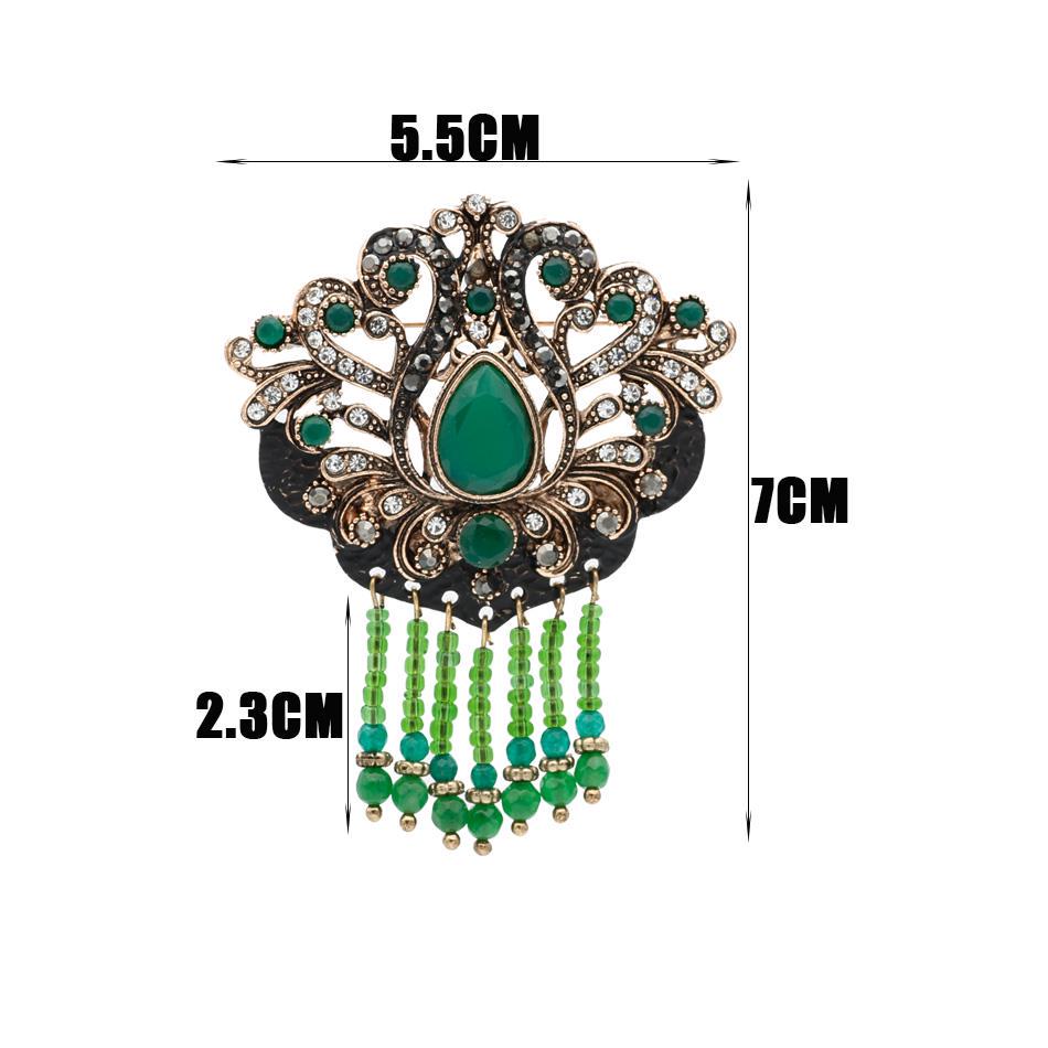 Vintage Bead Resin Brooch Jewelry Antique Gold Color Black Paint Hollowed-out Flowers Ethnic Wedding Badge Gift