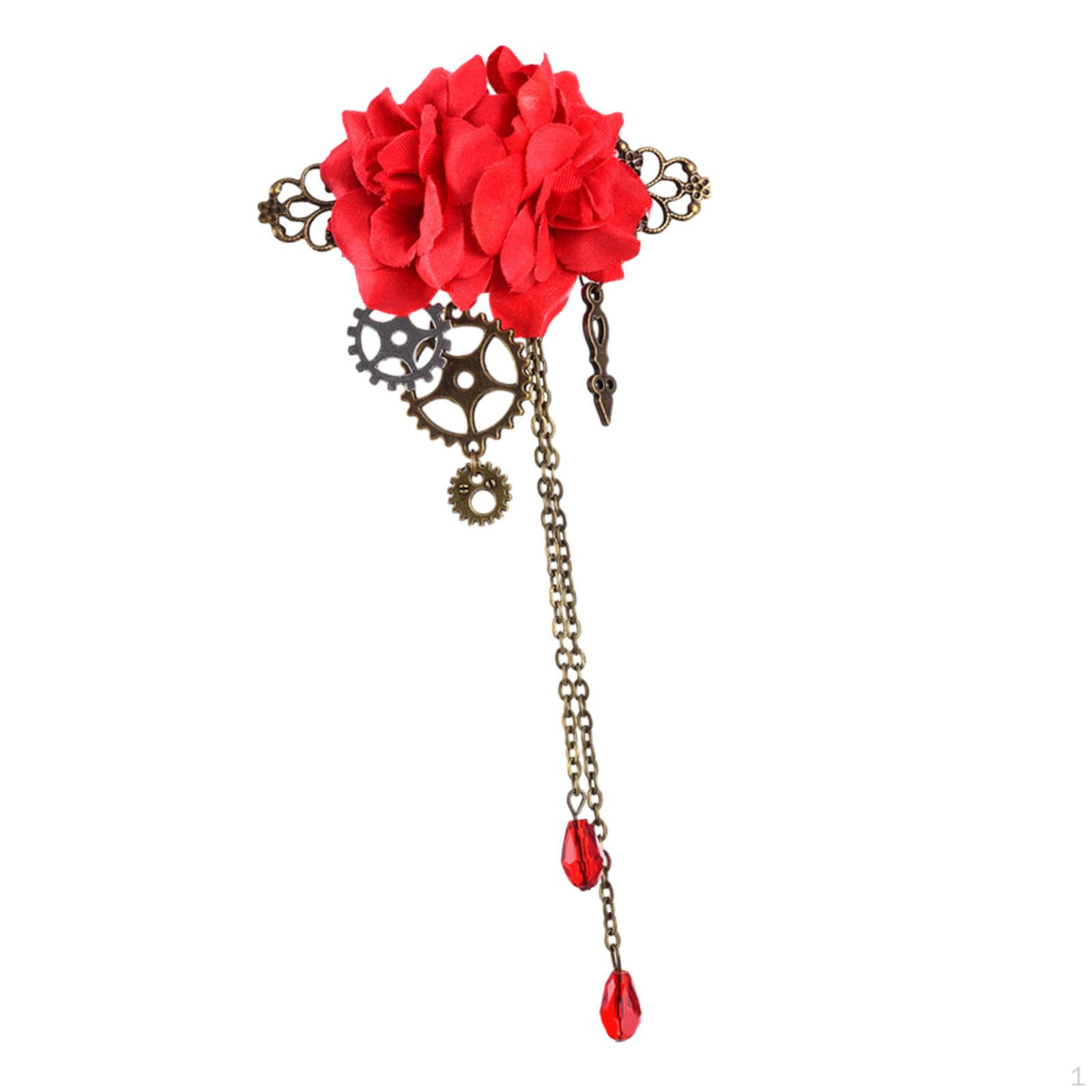

Mechanical Hairpin Steam Gear Brooch with Tassels Suit Pin Alloy Women for Dress Coat червоний