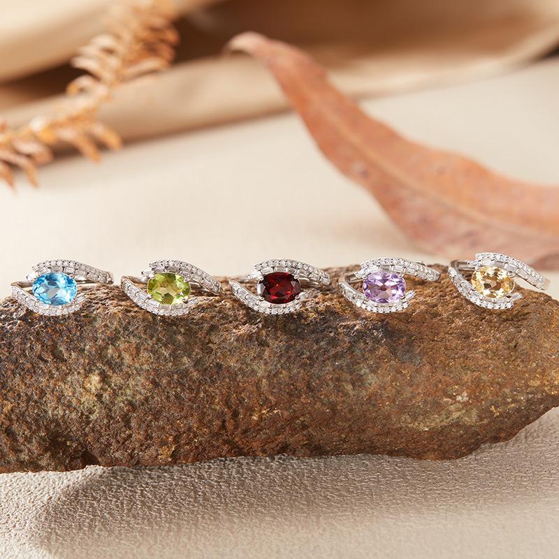 S925 Sterling Silver Natural Colored Treasure Ring, High-End Niche Light Luxury Index Finger Ring, Women'S Jewelry That Cannot Lose Color