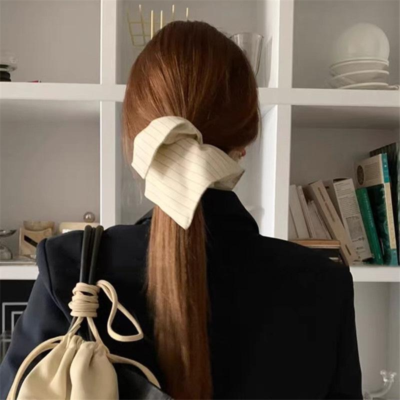 Korean Ernie Striped Square Scarf Large Intestine Hair Ring Women's High-end Low Ponytail Head Rope New Autumn and Winter Hair Rope Hair Accessories