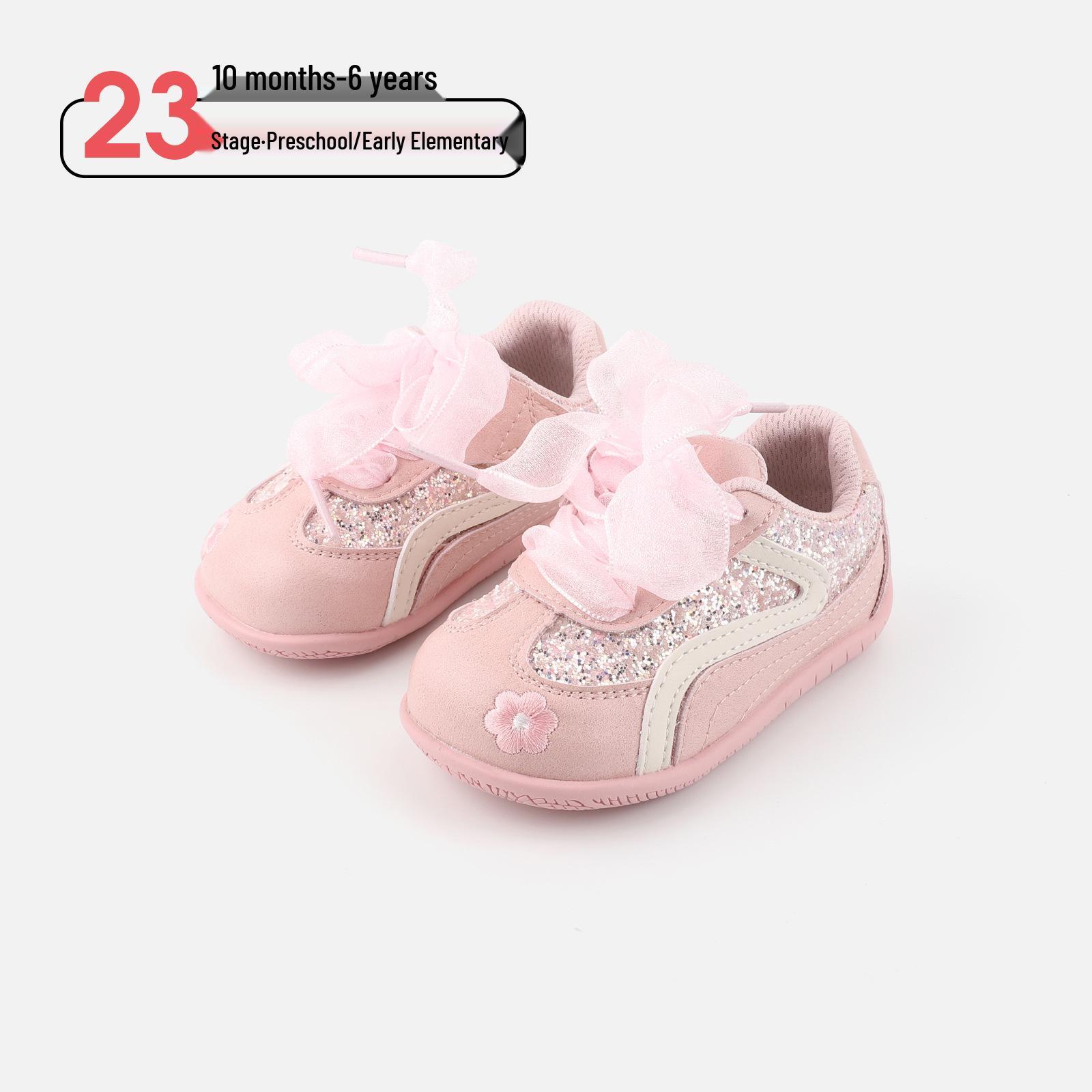 

Soft-Sole Anti-Slip Sports Shoes for Toddlers - Spring Style with Fashionable Bow, Princess Shoes for Girls Size 19 / Inner length 14.0cm рожевий