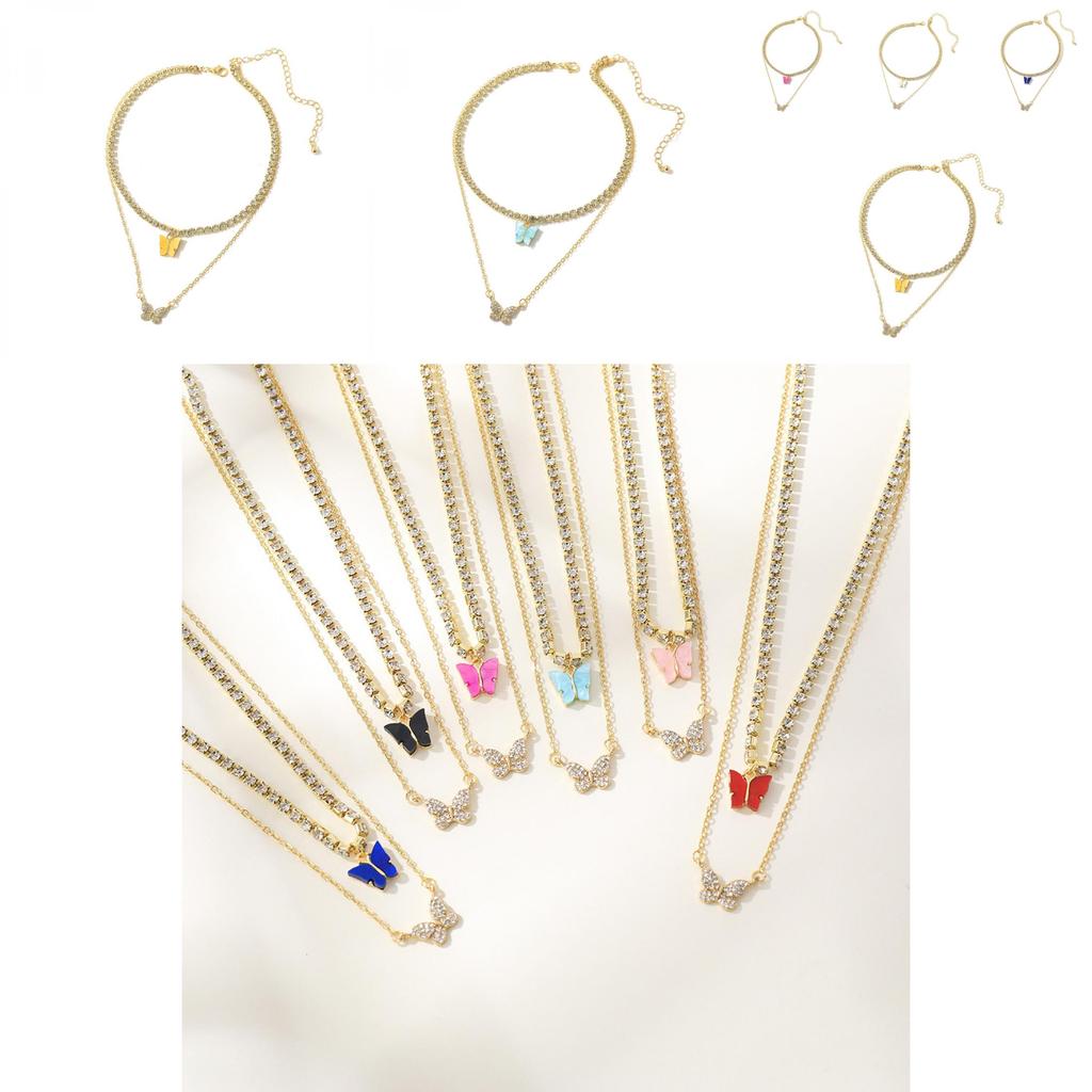 Stylish European Fashion Butterfly Pendant Necklace With Sparkling Rhinestones In Various Colors For Trendy Women