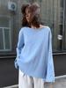 Women Backless Loose Knit Sweater Solid Color Oversized Pullover