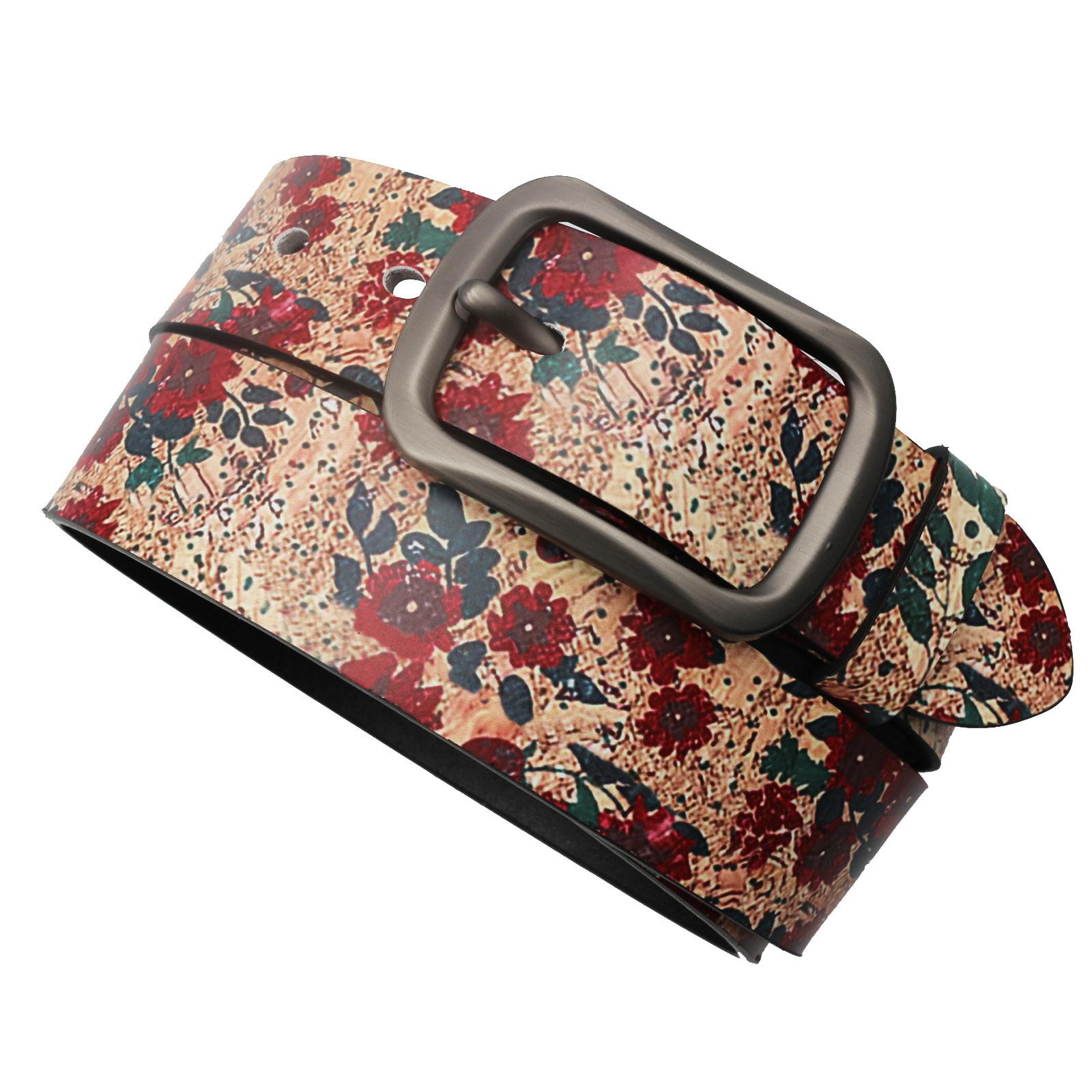 

Y2K Европейский и американский ретро PU печатный ремень Ins дизайн полный джинсовых аксессуаров пряжка ремень 125cm красный