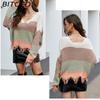 BITCED Women's Oversized Cropped V-Neck Sweater Women's Knit Sweater with Fringe for Fall/Winter
