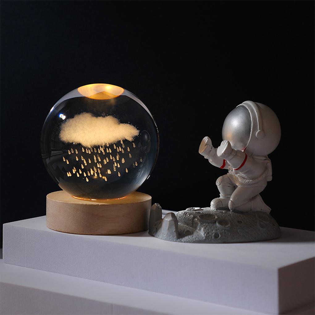 Astronomy-inspired LED Ball Night Light For Romantic Night Base Lamp Wood Night Lights Warm