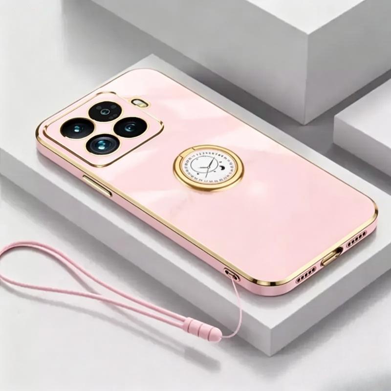 Glossy Plating Ring Holder Case for Xiaomi 17T 15T Pro Soft Silicone Lanyard Lens Protection Cover For XIAOMI MI17T Pro 15Tpro