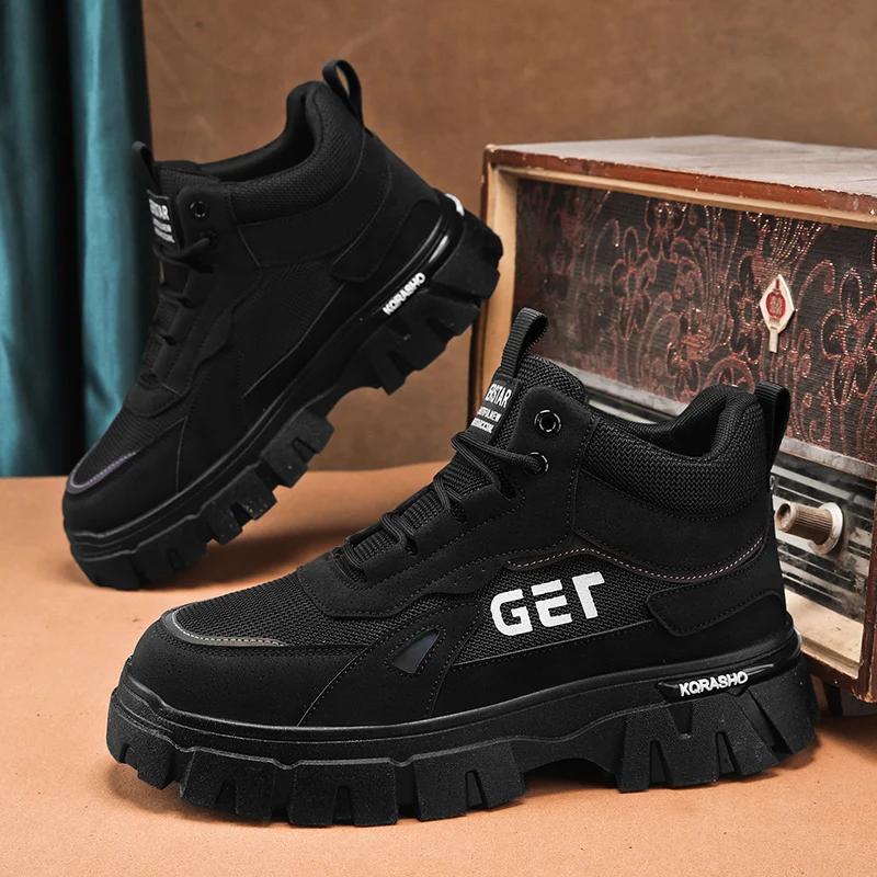 Fashion Men's Tooling Casual Boots Fashion Mens Ankle Boots Man Outdoor Hiking Hard-Wearing Male Footwear High Quality Trendy All-match