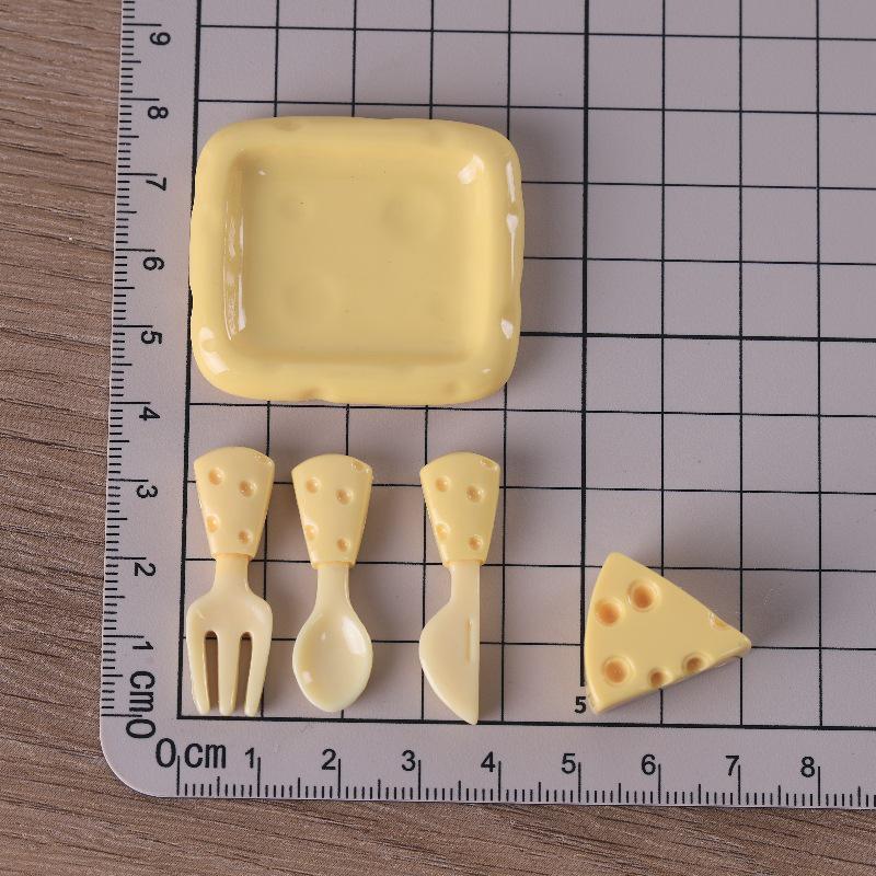 DIY Miniature Cheese Knife & Fork Set with Plate Figurine Keychain Resin Jewelry
