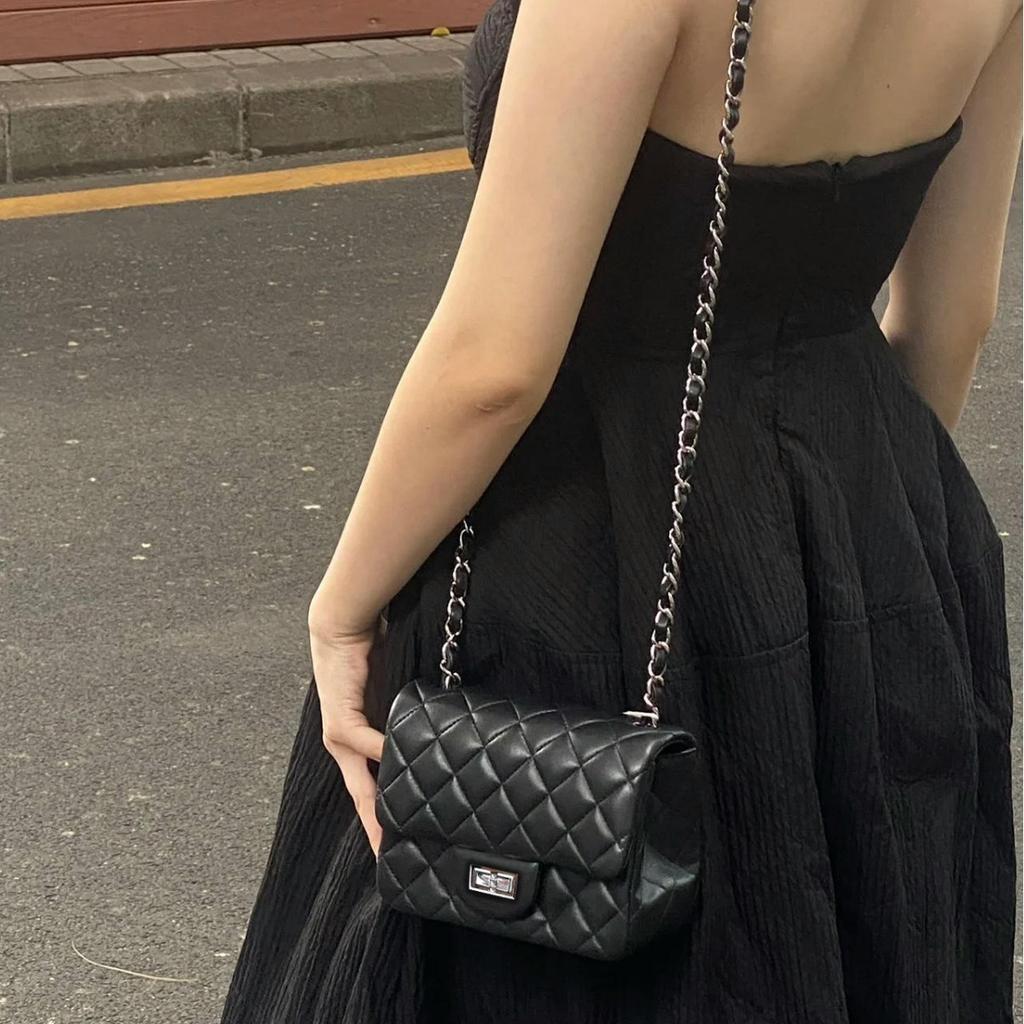 Leather Square Fatty Rhombus Chain Bag Mini Sheepskin One Shoulder Crossbody Small Square Bag Women's Versatile Mobile Phone Bag