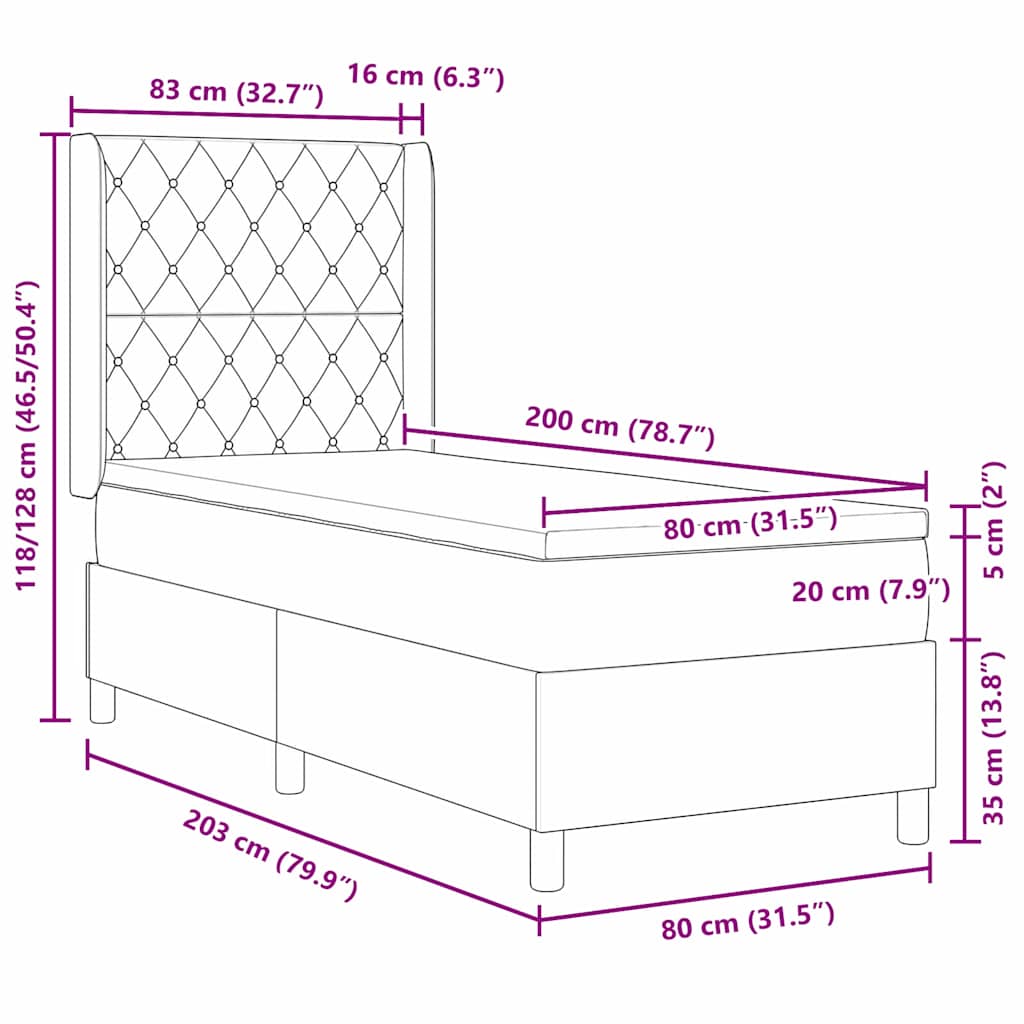 Box Spring Bed with Mattress and Headboard Pink 80 X 200 Cm Velvet