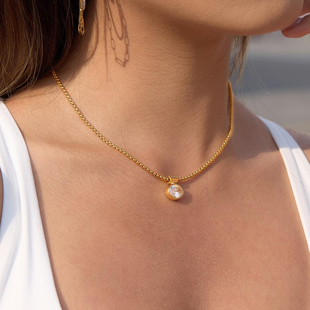 Titanium Steel Zircon Pendant Necklace Accessories Collarbone Chain European and American Stainless Steel