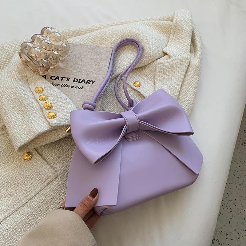 Autumn New Luxury Big Bow Blue Underarm Bag For Women  Fashion Bow Decor One Shoulder Bag PU Solid Versatile Crossbody Bags