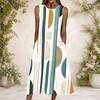 Women Plus Size Round Neck Sleeveless Geometric Printed A Line Long Dress With Side Pockets