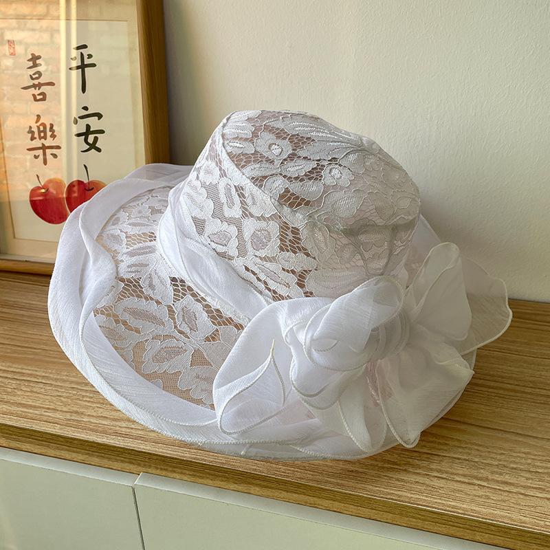

Летняя сетчатая кружевная шляпа женская органза цветок солнцезащитная шляпа уличная складная шляпа с плоским верхом average size