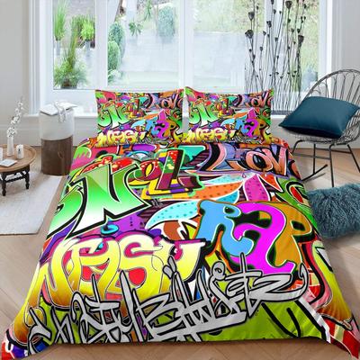 Housse de couette Graffiti Hippie Hip Hop pour Enfants Adolescents Adultes Mur Art Urbain Rue Thème Housse de couette Polyester Décorations de Chambre