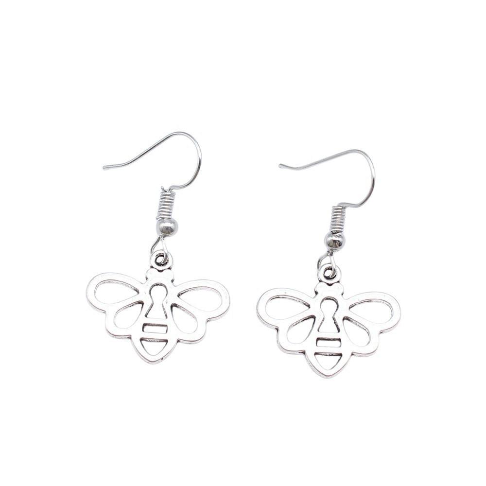 

Honey Bee Charm Dangle Earrings Vintage Insect Bumblebee Drop Earrings Nature Garden Jewelry A30-1pair-17x21mm