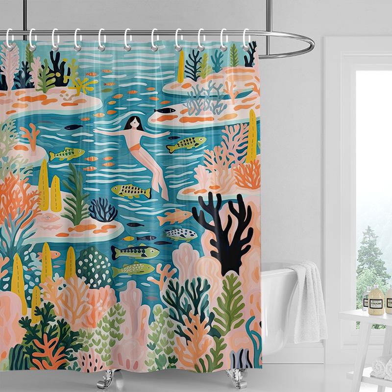 Tropical Shower Curtain - Vibrant Botanical Print with Cactus & Flowers, Waterproof Bath Decor for Spa or Boho Bathrooms