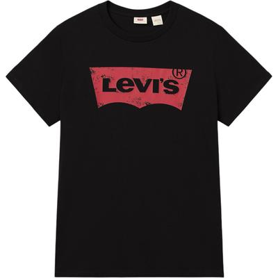 Camiseta Casual Levis Macia Confortável Gola Redonda Manga Curta Feminina Tops Preto 002A4-0001