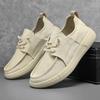 Men 2025 New Lace-up Thick Sole Casual Sneakers Canvas Casual Shoes Versatile Leather Muffin Shoes Elevated Male Board Footwear