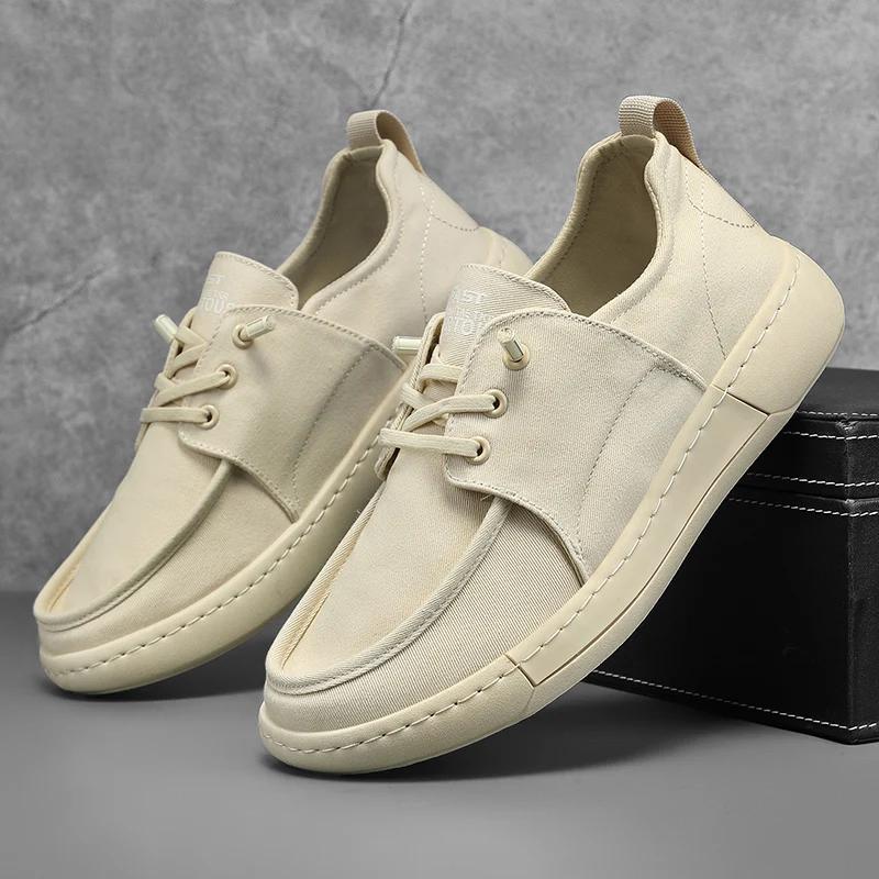 

Men 2025 New Lace-up Thick Sole Casual Sneakers Canvas Casual Shoes Versatile Leather Muffin Shoes Elevated Male Board Footwear 39 чорний