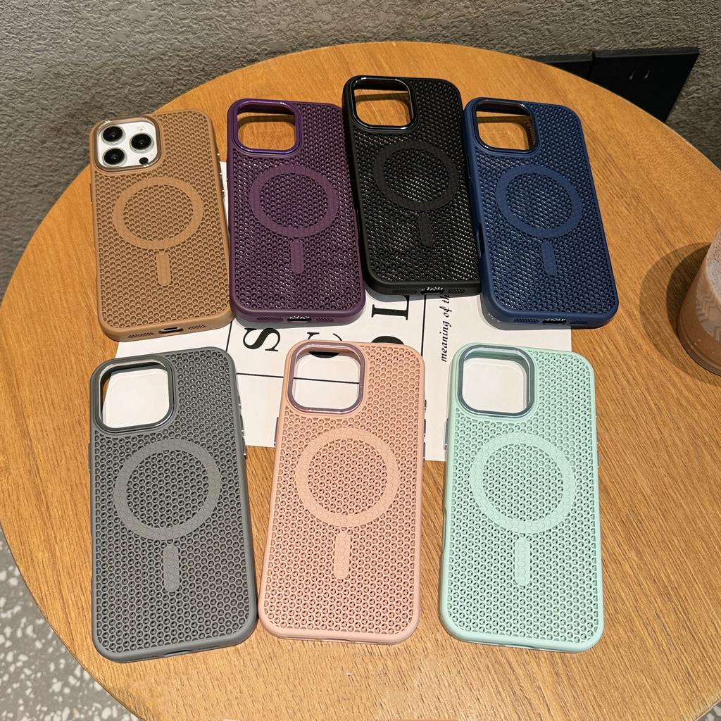 New Fashion for iPhone 16 Pro Max Phone Case Breathable Cooling Honeycomb Heat Dissipation Wireless Charging Skin Protection
