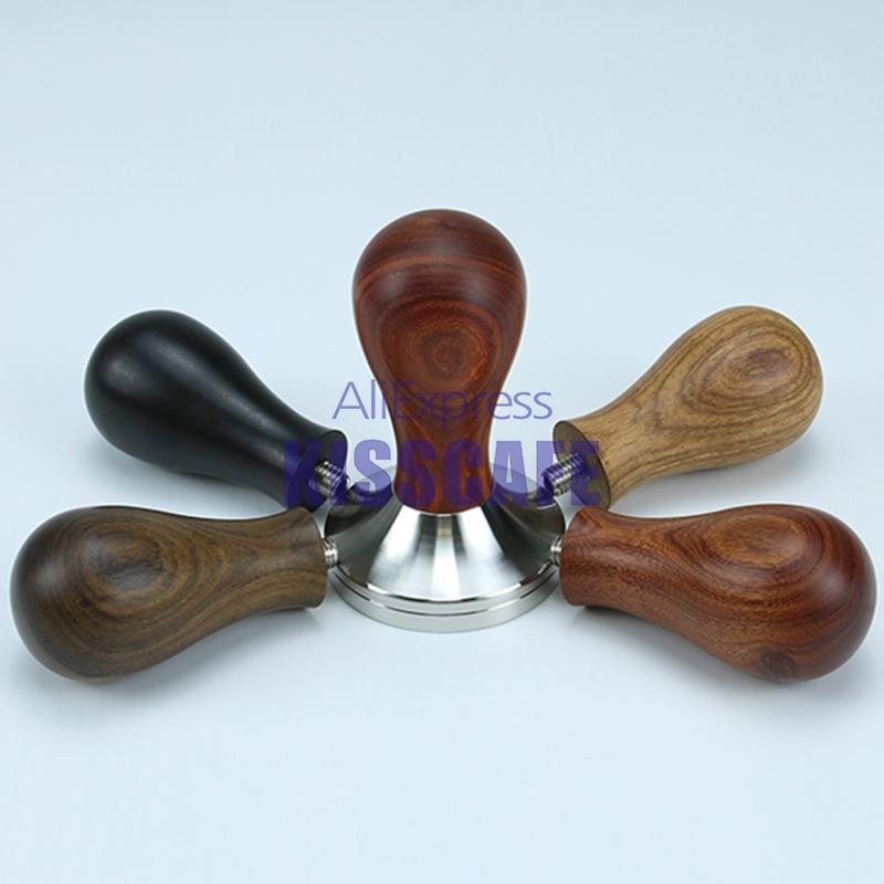 304 Edelstahlbasis Rotes Holzgriff Tamper 41MM 49MM 51MM 53MM 58MM 58.35MM Kaffeepulverhammer Kaffeezubehör