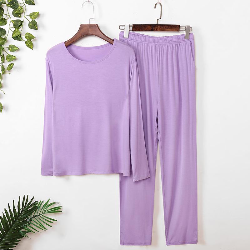 Men's Modal Pajamas Set: Thin, Long Sleeve & Pants, Crew Neck, Casual, Plus Size, for Spring, Summer & Autumn.