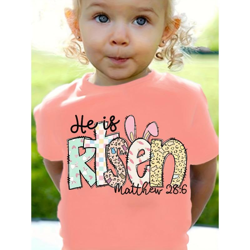 European sizes Fashion Girls Round-neck Loose T-shirt, Easter Print Girls T-shirt 98cm розовый