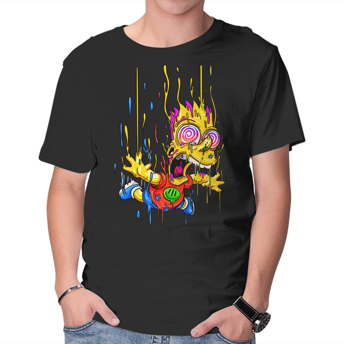Unisex Crew Neck T-Shirt Melting Bart Graphic Short Sleeve Casual Tee L