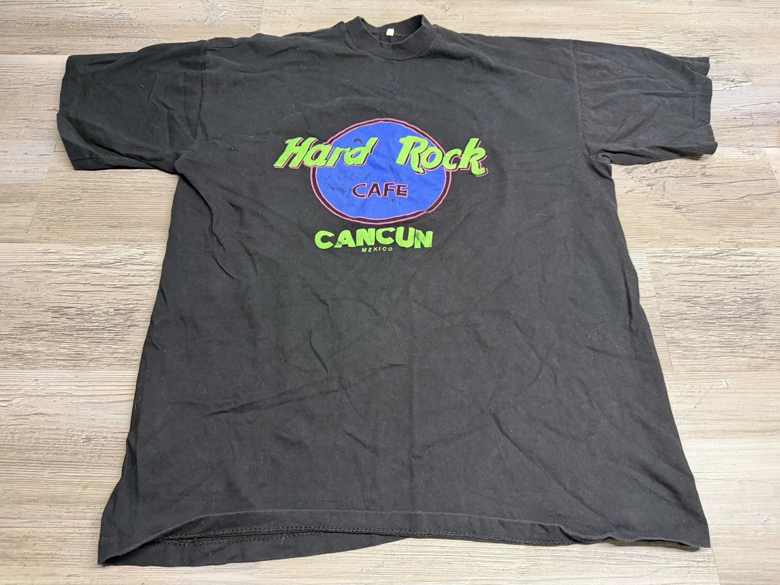 90s Vintage Hard Rock Cafe Cancun T-Shirt Black Blue Single Stitch Size L 4XL
