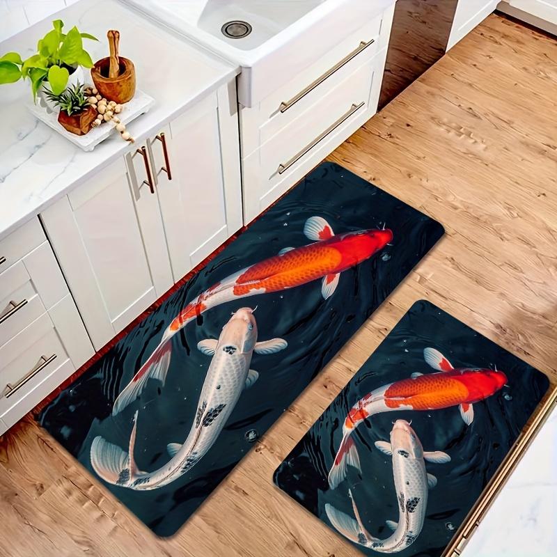 1 Stück Anti-Ermüdungs-Küchenteppiche, Fischdruck Wasserdicht Rutschfest Dick Gepolsterte Küchenmatte Hochbelastbare Komfort-Stehmatte für Küche