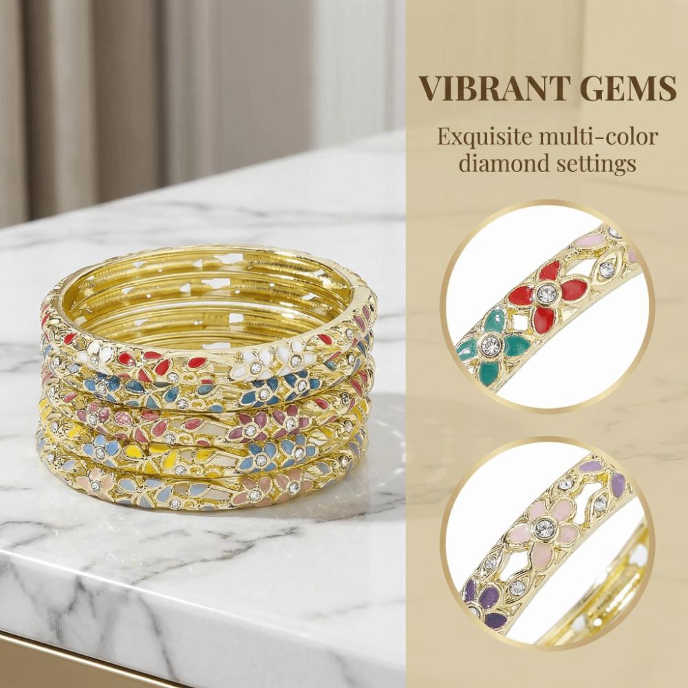 Enamel Vintage Cloisonne Bangle Colorful Women's Hand Bracelet Dainty Flower Crystal Bangle  Ladies