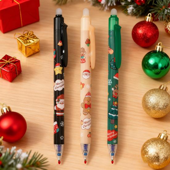 Yousheng Christmas Erasable Gel Pen 0.5mm Retractable Ink Pens with Eraser Tips Festive School Office Supplies