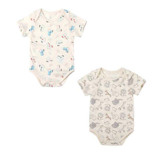 Withorganic Organic Cotton Newborn Bodysuit 2-Piece Set - Cloud Heart Horse + Momo's Forest
