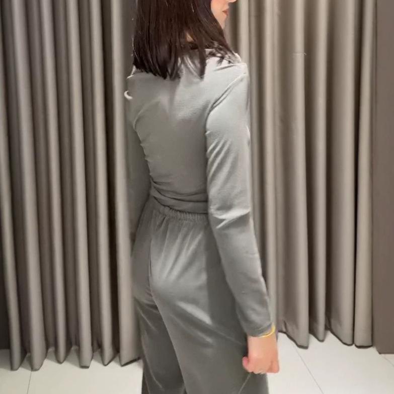 European and American women's clothing new casual and comfortable pleated diagonal collar slim top high waist wide leg pants set