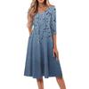 Abito midi stampato con scollo a V e maniche a tre quarti, stile casual da donna