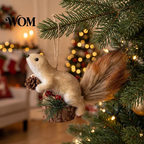 Lanyard Design Hanging Squirrels Christmas Squirrel Ornaments for Tree, Cute Felt Plush Woodland with Pine Handmade Style Holiday Cone, Forest Animal