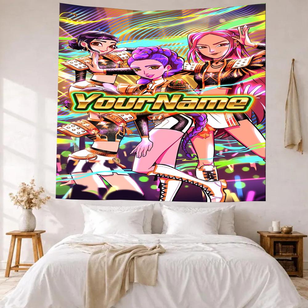Demon Hunter Girls Custom Your Name Wall Decor Tapestry Art For Pet Memorial Birthdaywedding Party Backdrop Family Gift
