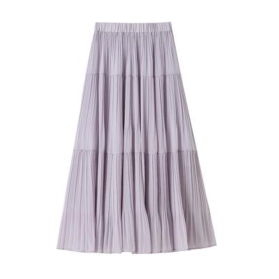 Purple Pleated Skirt for Women In Spring and Summer New High-waisted and Slim A-line Cover Hips with Large Pleated Skirt