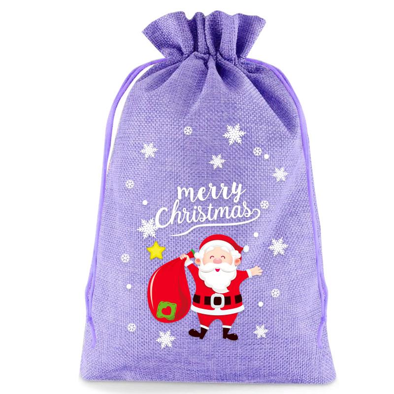 8pcs Christmas Linen Drawstring Bags for Children Christmas Apple Bags Christmas Eve Drawstring Gift Bags