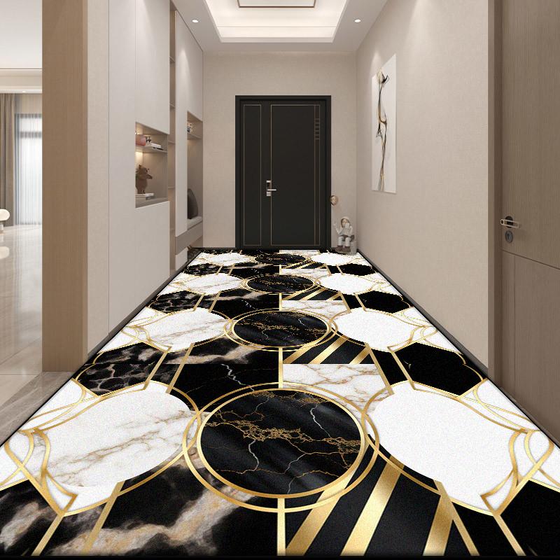 Black White Luxury Runner Corridor Carpet Nordic Decoration Home Living Room Long Rugs Hotel Lobby Stairs Non-slip Washable Mat