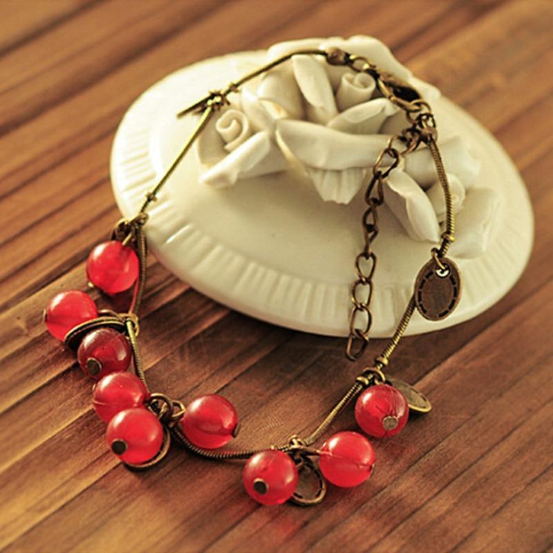 Vintage Forest Girl Bohemian Cherry Necklace Sweet Stylish Red Cherry Bracelet Earrings Set
