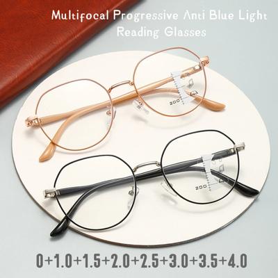 Ochelari de lectură multifocali progresivi anti-lumină albastră Moda Femei Bărbați Metal Aproape și departe Ochelari prezbiopi cu dublă utilizare